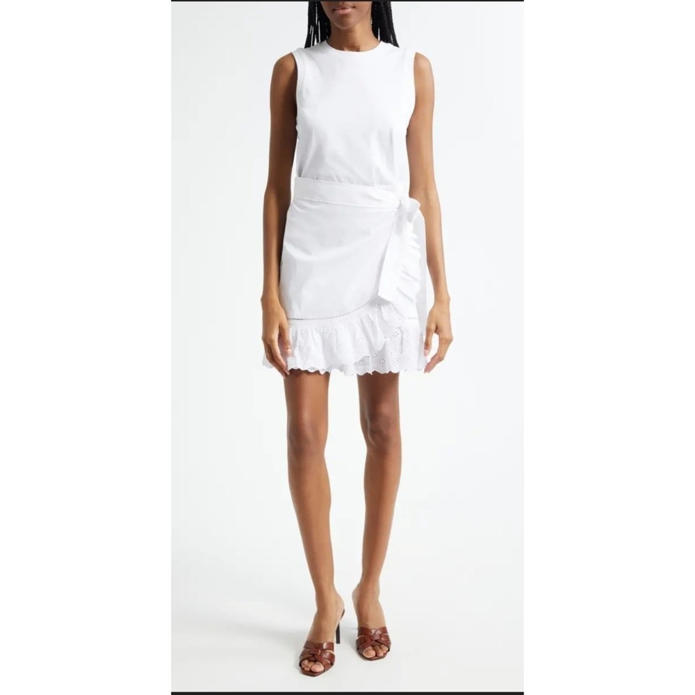 Sinq a Sept White Eyelet Ruffle Wrap‎ Mini Dress Sleeveless Small Boho Summer